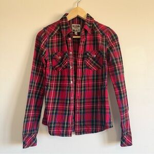 TNA Classic Fit Red and Black Plaid Shirt